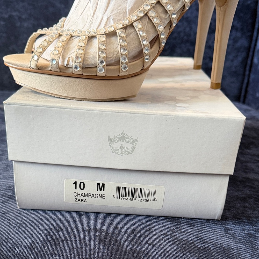 Zara Beige Heels with Sparkling Embellishments